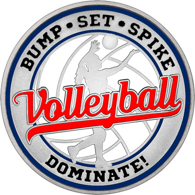 Red "Volleyball" with Navy Blue Outer Circular Borders